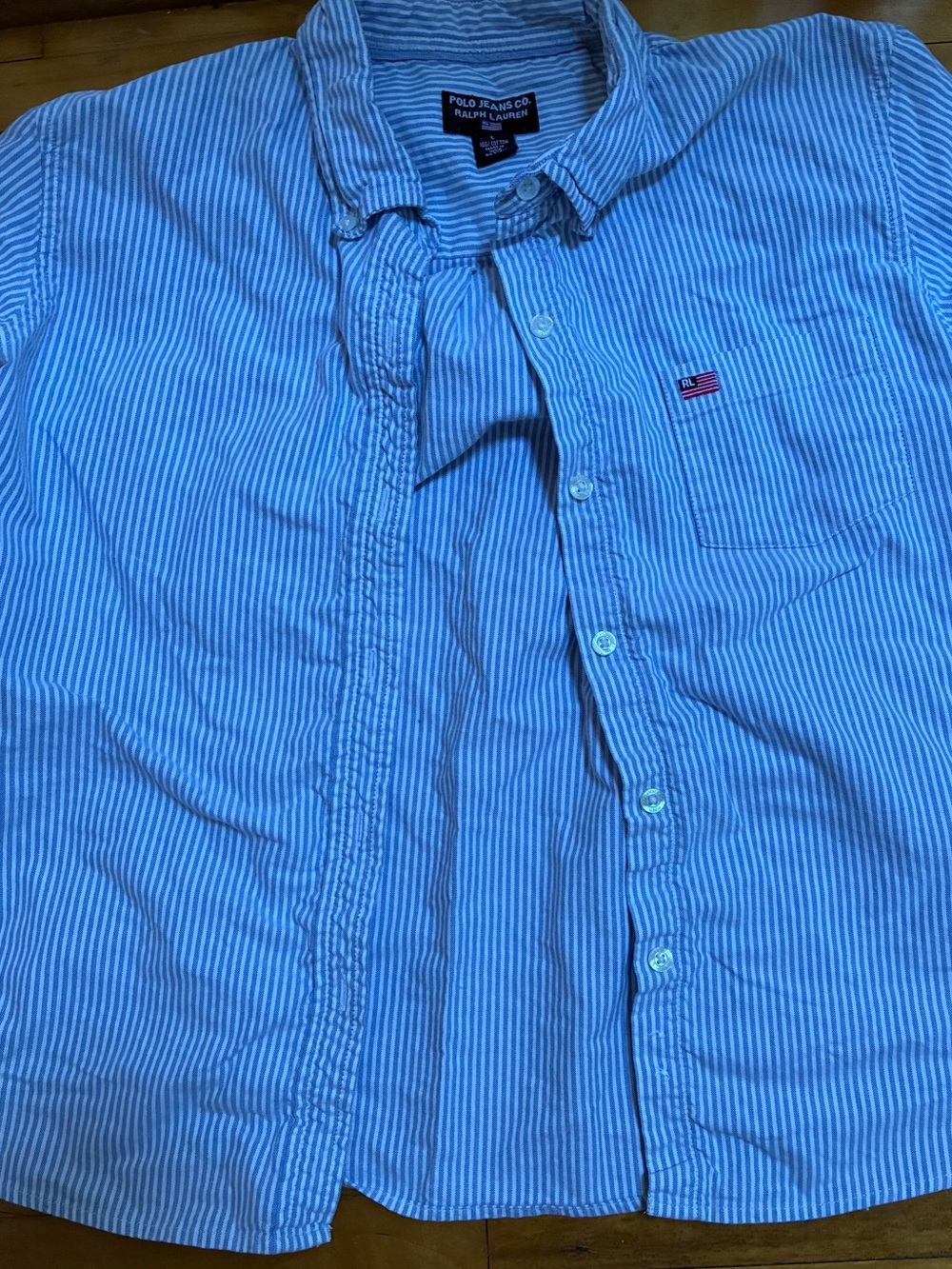 Ralph Lauren Light Blue and White Stripe Button-Down Shirt